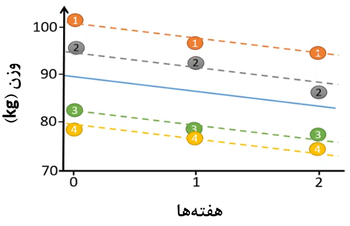 شکل 6. مدل با عرض از مبدأ تصادفی و شیب خط ثابت